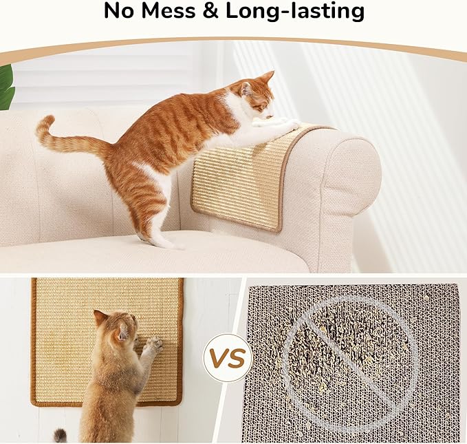 FUKUMARU 2 Packs Cat Scratching Mat, 19.6 x 11.8 Inch Cat Scratcher Pad | Natural Sisal Cat Scratch Mat for Indoor Cats, Horizontal Cat Wall Scratcher Floor Rug with Sticky Tapes, Furniture Protector - Image 5
