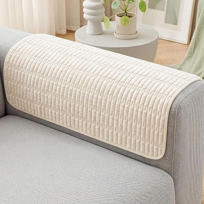Foxdecor Couch Arm Covers for Sofa Arm Chair Covers Set of 2 | Sofa Arm Covers Cat Scratch Resistant Couch Protectors, Washable Armrest Cover Furniture Arm Covers, Cream White 20x20 in by Unknown