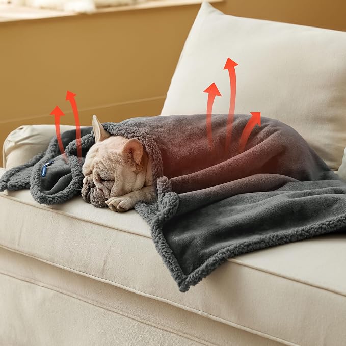 Bedsure Self Warming Dog Blankets for Medium Dogs Waterproof - 30"X40" Grey | Soft Plush Sherpa Fleece Cat Puppy Blanket Washable for Couch Protector Reversible, Cozy Calming Throw Warm for Pet - Image 7