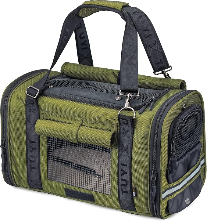 Soft-Sided Cat Carrier for Anxious Cats, Privacy Flaps 17x9.5x10.5in | 1680D Nylon, Metal Hardware, Reinforced Resin Mesh, Locking Zippers & Anti-Sag Base for Vet, Car and Under-Seat Air Travel. by Unknown
