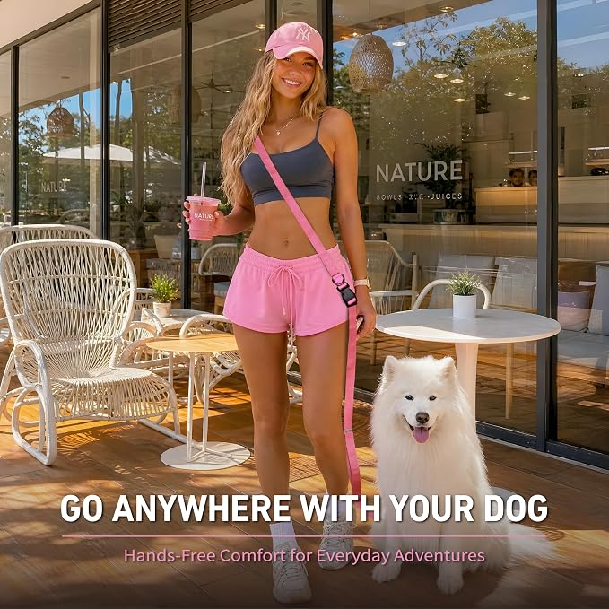 Hands Free Dog Leash,Galaxy Reflective, Crossbody Dog Leash,Pink | Galaxy Reflective • Crossbody Carry • Soft Velvet Handles • Stylish Design - Image 6