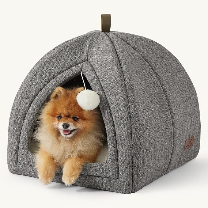 Bedsure 2in1 Cat Beds for Indoor Cats Cave for Kitten with Washable Pillow | 17.3in, Cat House for Small Dog, Covered Cat Tent, Foldable Hideaway, Fluffy Ball, Anti Slip Bottom,Removable Cushioned ,Grey by Unknown