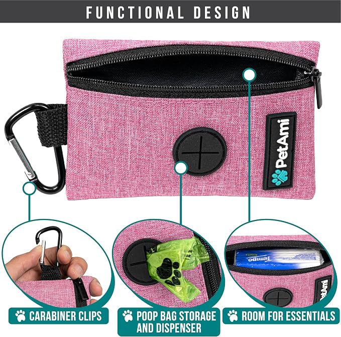 PetAmi Dog Poop Bag Holder for Leash, Pet Waste Bag Dispenser, Pink | Soft Dog Poop Bag Holder Clips to Leash, Harness, Belt Storage for Treat Key, Pet Bag Dispenser, Doggy, Doggie - Image 2