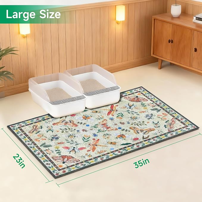 Cat Litter Mat, 35" x 23" Litter Mat, Traps 100% Cat Litter, Non-Slip Litter Box Trapping Mat, Cute Decor Mat, Easy Clean for Scatter Control, Waterproof Urine Protection - Image 7