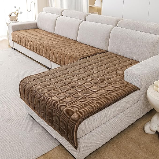 Couch Covers for Sectional Sofa, L Shaped Modular Couch Cover | 35”x71” Dark Brown Velvet Non Slip Sofa Covers Washable for 2 Cushion Sofa, Couch Protect Against Pet Hair, Scratches Stains - Image 3