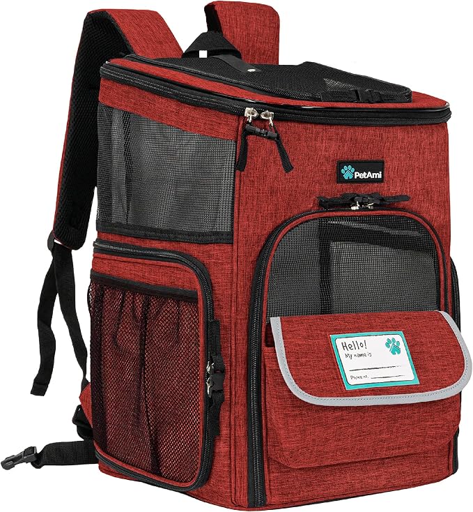 PetAmi Dog Backpack Carrier, Airline Approved 4-Way Entry Cat Backpack Carrier, Ventilated Mesh, Collapsible Pet Carrier for Small Puppy, Kitten, Hiking, Travel Car, Vet, up to 18 lbs, Red by PetAmi