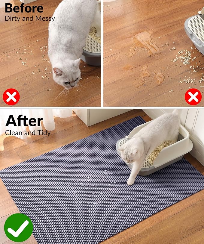 Cooyes Cat Litter Mat - Cut to Fit Any Place, 40"x28" Large Litter Trapping Mat for Litter Box, Easy to Clean, Waterproof & Non-Slip Kitty Pad, Scatter Control to Protect The Floor (Grey) - Image 8