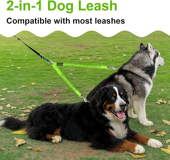 MingXpet 2 Dog Leash, Dog Leash for 2 Dogs, 360° Swivel No Tangle Double Walking Training Leashes for Large Dogs that Pull, Comfortable Shock Absorbing Reflective Bungee, Green - Image 7