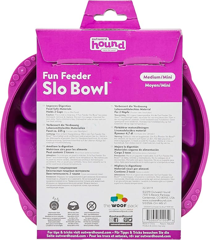 Outward Hound Fun Feeder Slo Bowl – Medium 2‑Cup Capacity,Slow Feeding,Small to Medium Dogs & Cats,Non-Slip,Purple,Flower Pattern,(Pack of 12) - Image 3