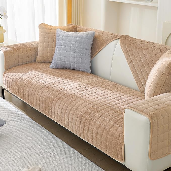 Couch Cover for Dogs,Velvet Non-Slip Couch Covers for Sofa Washable | Sofa Slipcovers for 3 Cushion Couch, Furniture Protector for Pet, L Shaped Sectional Couch Cover Khaki, 36"X83" (Only 1 Pcs) - Image 7
