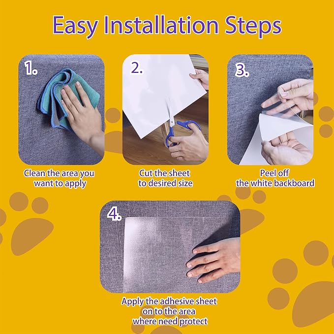 Cat Scratch Furniture Protector-16-Pack –Single-Sided, Heavy-Duty Self-Adhesive Tape, No-Residue for Couch, Doors & Walls - NO PINS - Image 4