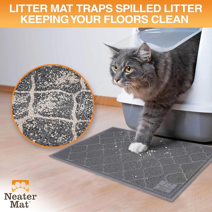 Neater Pets Neater Mat Cat Litter Mat, Thick & Durable Cat Mat for Litter Box, Trapper Pad Catches Mess to Protect Indoor Floors, Soft on Kitty Paws, Anti-Skid Grip Backing, Easy to Clean, Charcoal - Image 2
