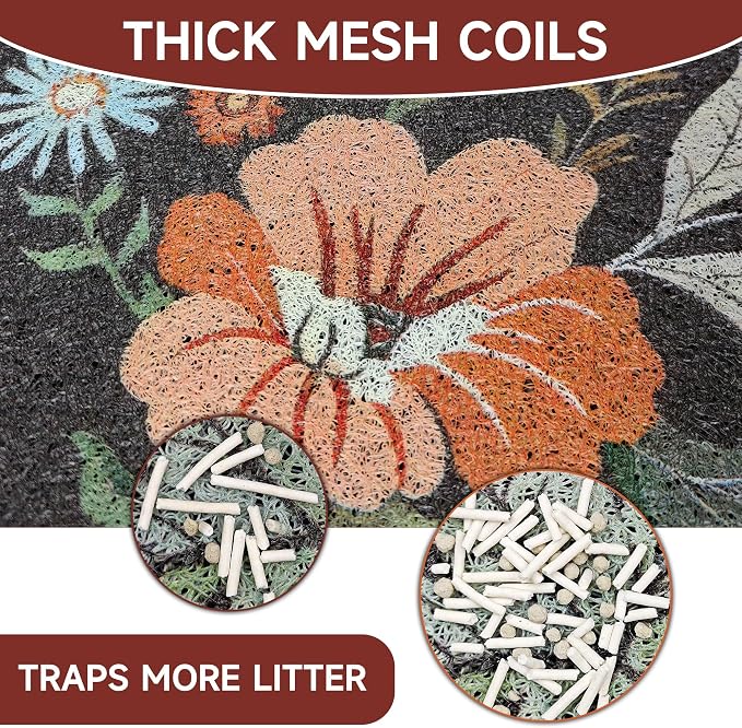 Cat Litter Mat,35"x23" Large Cute Litter Box Mat,Traps 100% Litter | Easy Clean for Scatter Control, Soft on Kitty Paws, Bohe cat food mat,Waterproof Urine Protection, Non-Slip, decor litter mat - Image 2