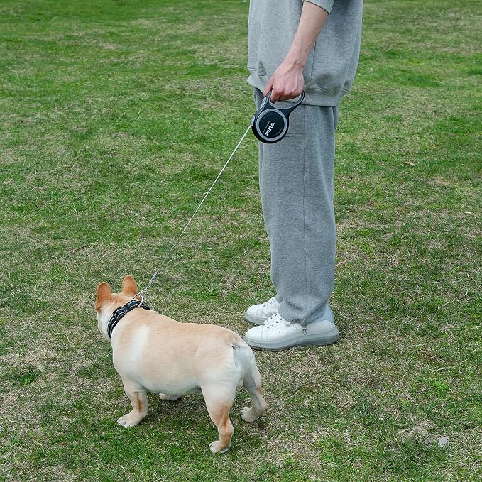 PINA Retractable Dog Leash, 26ft Dog Leash for Small Medium Large Dogs Up to 110lbs, 360° Tangle-Free Strong Reflective Nylon Tape, with Anti-Slip Handle, One-Handed Brake, Lock - Black Gray - Image 7
