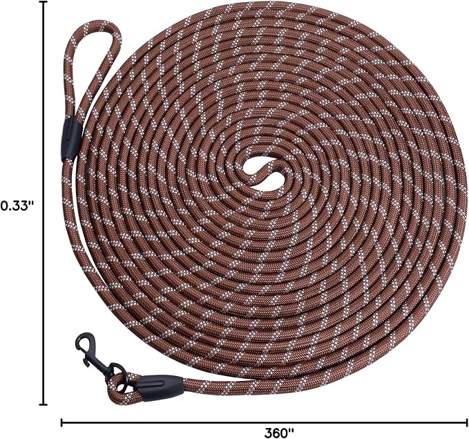 Long Dog Leash for Training 30Ft-Reflective Nylon Rope with Swivel Hook-Recall Agility Lead for Large Small Medium Dogs Outside Walking Hiking-Brown - Image 7