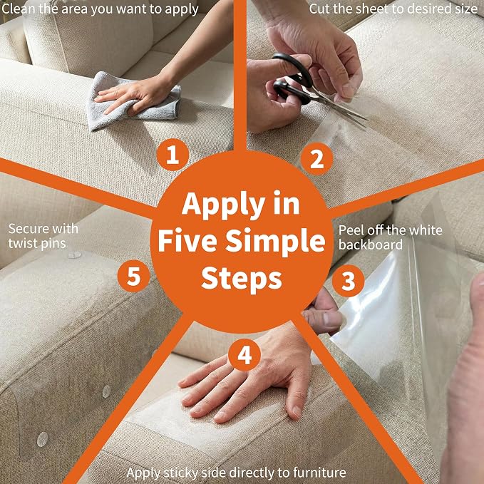 Cat Scratch Furniture Protector 12 Sheets with 50 Twist Pins XL 17" x 12" | Scratch Protector for Cats, Non-Toxic Safe for Kids & Pets, No Residue Couch Protector from Cat Scratching, Cuttable to Fit - Image 7
