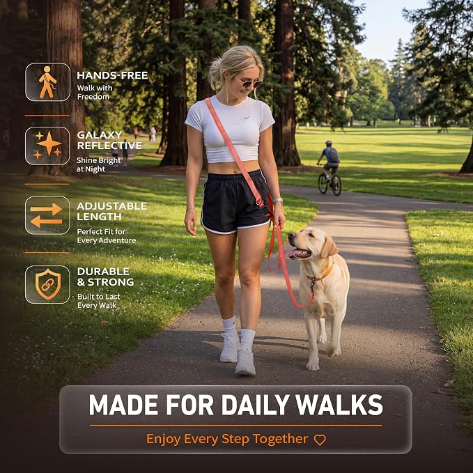 Hands Free Dog Leash,Galaxy Reflective,Crossbody Dog Leash,Orange | Galaxy Reflective • High Visibility • Emergency Control Handle • Heavy-Duty Hardware - Image 7