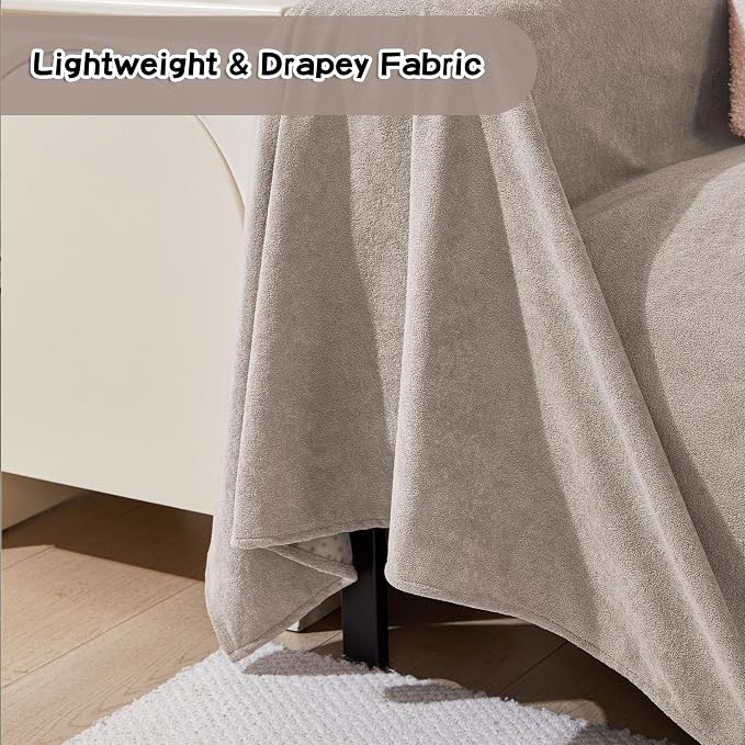 MEETSKY Couch Cover for 2 Cushion Sofa, Washable Cat Scratch Proof Sofa Covers Love Seat L Shape Soft Sectional Sofa Slipcover Furniture Protector for Dogs Pets Kids, 71" x 118", Oat - Image 3