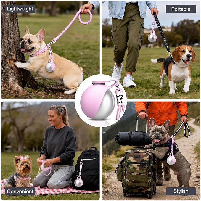 Portable Dog Water Bottle for Walking, 10oz Stainless Steel Pet Water Dispenser with Foldable Silicone Bowl, Leak-Proof Puppy Water Bottle for Small Dogs&Cats,Travel Hiking Outdoor Use(Pink) - Image 7