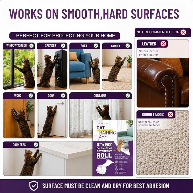 Cat Training Tape Sheets – 10 XL (17x11.5 in) Double-Sided Anti Scratch Shields – Cat Scratch Furniture Protector for Sofa, Couch & Surfaces - Image 4