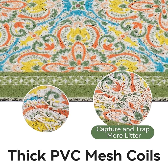 Cat Litter Mat, 33"x22" High-Density PVC Cat Litters Trapping Mat, Waterproof & Non-Slip Backing, Litter Box Catcher, Soft on Kitty Paws, Easy Washable Pet Supplies Bean-Green - Image 2