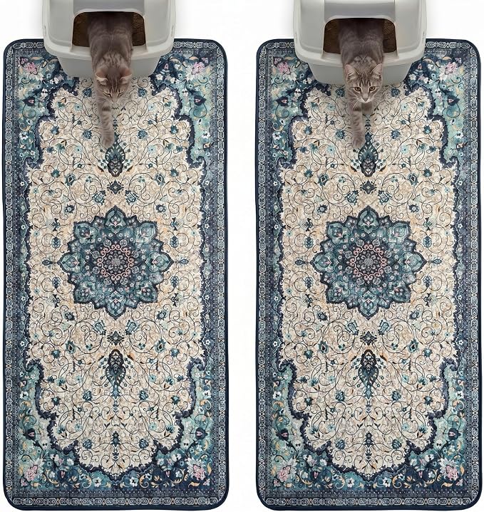 Hompet Cat Litter Mat 2 Pack, 24x60 Large Machine Washable Trapping Mats for Cats, Super Absorbent & Urine-Proof Cat Litter Box Mat for Floor, Waterproof & Non Slip Kitty Litter Rug by Hompet