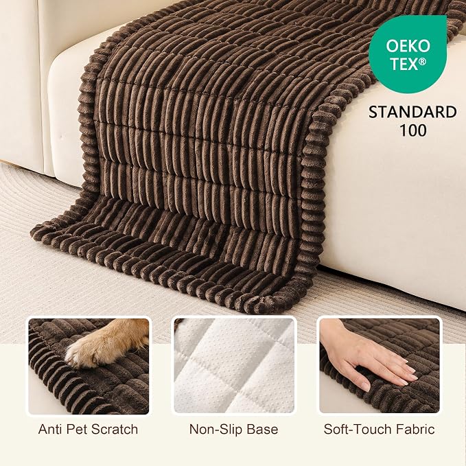 MEETSKY Couch Cover for Dogs, Washable Sofa Covers for 3 Cushion Couch | Non Slip Soft Furniture Protector Against Pet Hair & Scratch, Dog Mat for Couches, Pet Friendly, Chocolate, 27.6" x 70.9" - Image 3