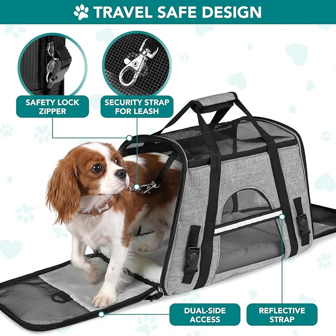 PetAmi Airline Approved Pet Carrier for Cats Small Dogs, Small Heather Gray | Soft Sided TSA Travel Bag, Sherpa Bed, Breathable Mesh Ventilation, Collapsible Bowl, Fits Under Seat, Up to 18 lbs - Image 4