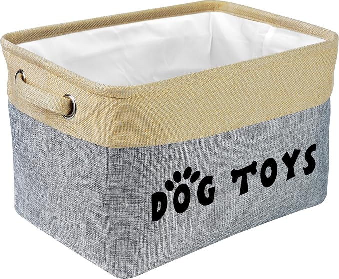 PET ARTIST Dog Toy Basket, Large Collapsible, Gray, M: 15"x11"x9" | Dog Toy Bin Box, Comfortable Handles, Large Pet Toy Storage Organizer, For Accessories, Toys, Coat & Clothing, Blanket Leash by PETARTIST
