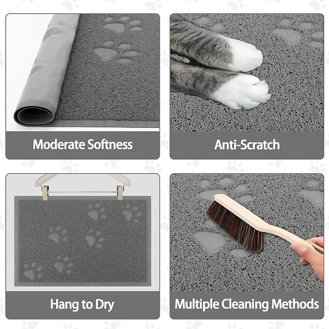 Darkyazi Cat Litter Box Mat for Floor Litter Trapping Mat Non-Slip Backing, Scatter Control, Easy Clean, Water Resistant, Soft on Paws (15.75" x 11.75",Grey) - Image 4