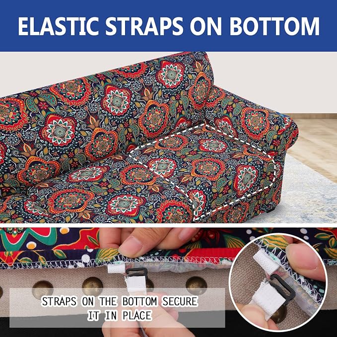 hyha Stretch Couch Cover, Sofa Covers for 2 Separate Cushion Couch Washable | Loveseat Cover, Floral Pattern, Printed, 3 Pieces, 2 Seater Furniture Protector with Elastic Bottom for Dogs, Pet Friendly - Image 5
