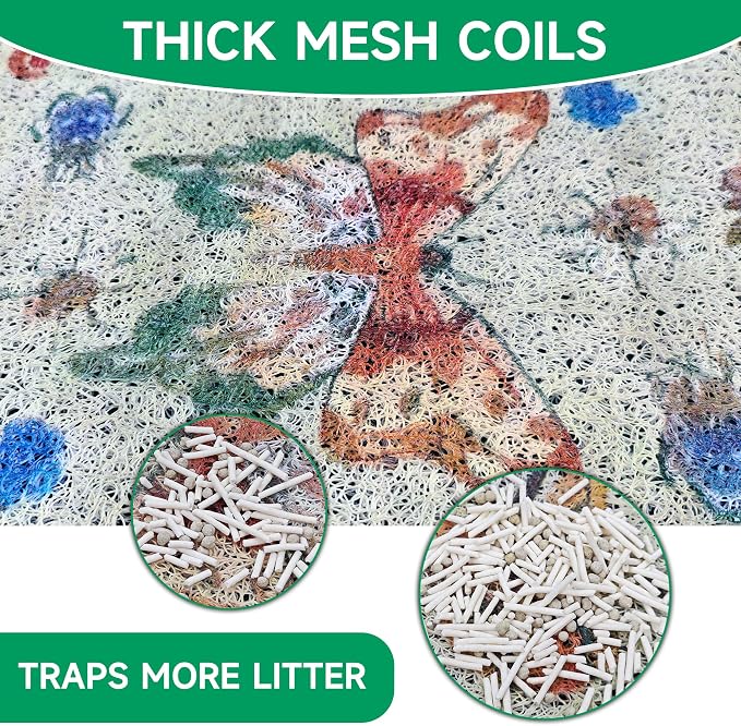 Cat Litter Mat, 35" x 23" Litter Mat, Traps 100% Cat Litter, Non-Slip Litter Box Trapping Mat, Cute Decor Mat, Easy Clean for Scatter Control, Waterproof Urine Protection - Image 2