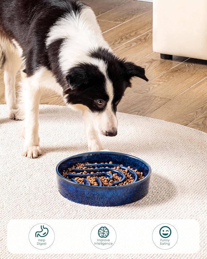 vancasso Slow Feeder Dog Bowl, 3 Cup Ceramic Slow Feeding Food Dish for Large Breed, Puzzle Dog Food Bowl for Fast Eater, Blue - Image 7