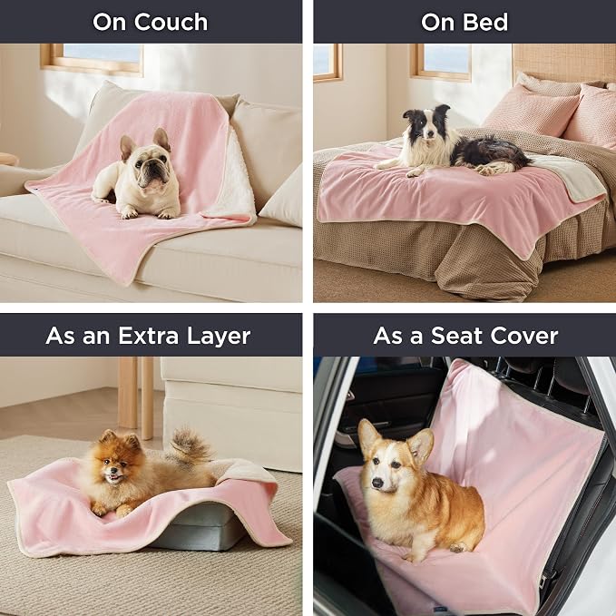 Bedsure Waterproof Blanket for Bed Soft Sherpa Fleece Throw,Queen 90x86 | Plush Cozy Calming Reversible Dog Blankets for Large Senior Dogs,Warm Bed Couch Cover,Pet Furniture Protector,Pink - Image 6