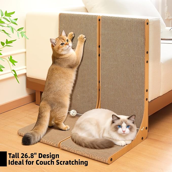 Value 2-Pack 26.8 Inch Cat Scratching Post, Premium High Density Cardboard Cat Scratcher for Multi-Cat Homes, Reinforced Durable Scratching Pad with Catnip Toy Ball for Indoor Cats - Image 2