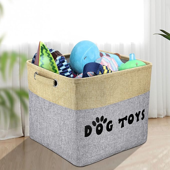 PET ARTIST Dog Toy Basket, Large Collapsible, Gray, L:15"x13"x12" | Dog Toy Bin Box, Comfortable Handles, Large Pet Toy Storage Organizer, For Accessories, Toys, Coat & Clothing, Blanket Leash - Image 2
