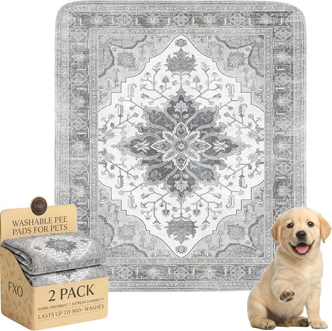 Washable Pee Pads for Dogs,Great Urine Absorbent Reusable Puppy Training Pads,Waterproof,Leak-Proof & Non-Slip Potty Pads for Whelping,Crate,Playpen,Bed.(Gray Floral,31"x36") by Peepads