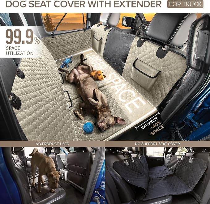 XL Truck Back Seat Extender for Dogs, Dog Car Seat Cover for Back Seat | Hard Bottom Heavy Duty Dog Hammock for Aggressive Chewers, Waterproof Pet Seat Covers for Trucks, F150, Ram1500, Large SUV - Image 2