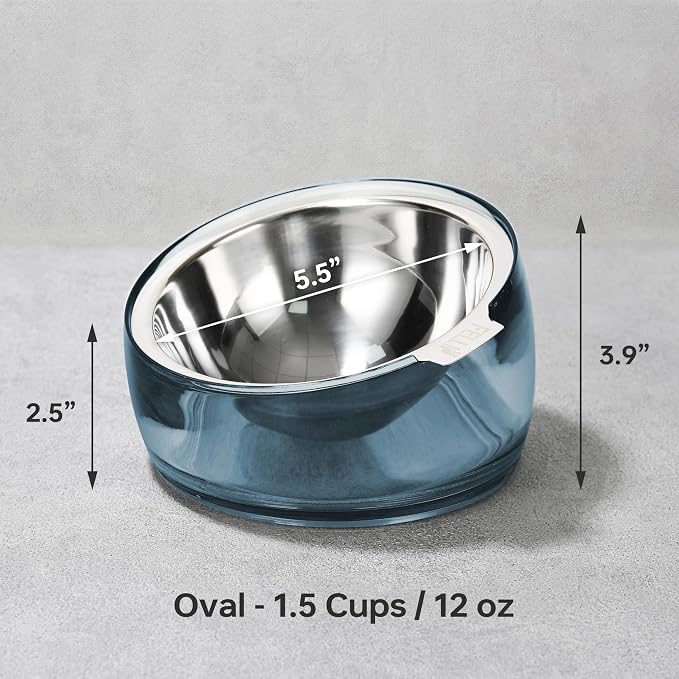 Felli Pet Oblik Acrylic Raised Dog Food Water Bowl Stainless Steel Slanted Oval Dish for Short Leg Puppy & Small Medium Pet, Elevated Tilted Metal Feeder (Shadow, 1.5 Cups Oval Dish) - Image 4