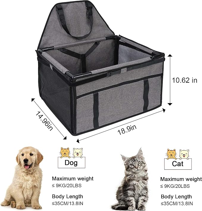 GENORTH Dog Car Seats for Small and Medium Dogs,Portable Puppy/Pet Car Booster Seat with Clip-On Leash and Mesh Window for Pet Up to 20 lbs - Image 5