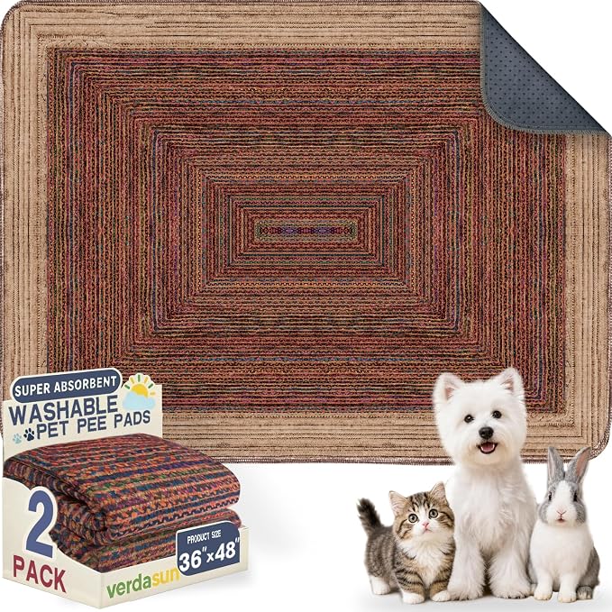 Washable Pee Pads for Dogs, Reusable Puppy Potty Training Pads, Ultra-Absorbent Thick Waterproof Leak-Proof Non-Slip Pads & Mat for Crate, Playpen, Floor, Whelping & Housebreaking , 2 Pack 36"x48" by Verdasun