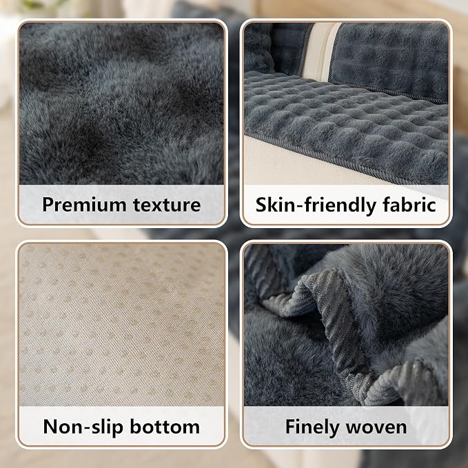 Faux Fur Couch Cover for Dogs, L Shaped Sofa Cover for Pets. | 27"x94",Dark Grey,L Shaped,Washable,Non-Slip,Furniture Protector,No Linting,Pet Friendly,Living Room. - Image 4