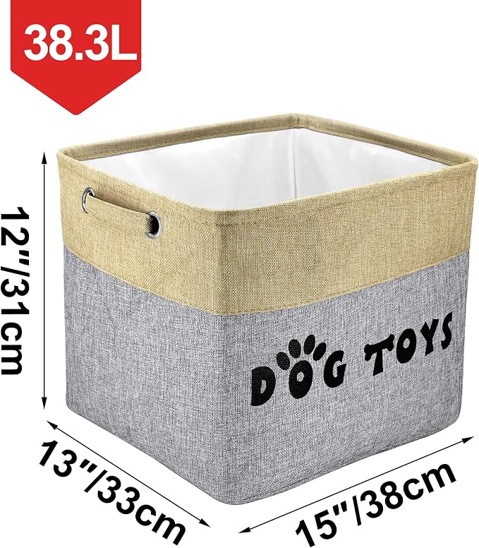 PET ARTIST Dog Toy Basket, Large Collapsible, Gray, L:15"x13"x12" | Dog Toy Bin Box, Comfortable Handles, Large Pet Toy Storage Organizer, For Accessories, Toys, Coat & Clothing, Blanket Leash - Image 4
