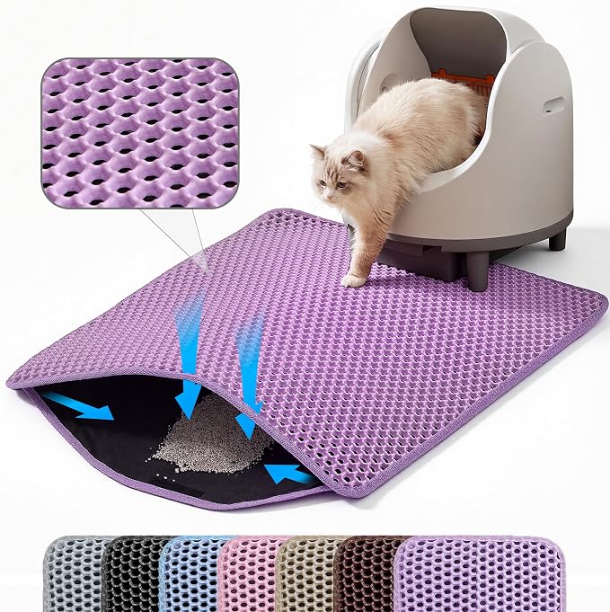 Cat Litter Mat, Double Layer Honeycomb Litter Box Mat | 24x18”, Efficient Litter Trapping, Easy to Clean, Waterproof, Non-Slip, Soft on Paws, Scratch Resistant, Purple, Large by Petinstinct