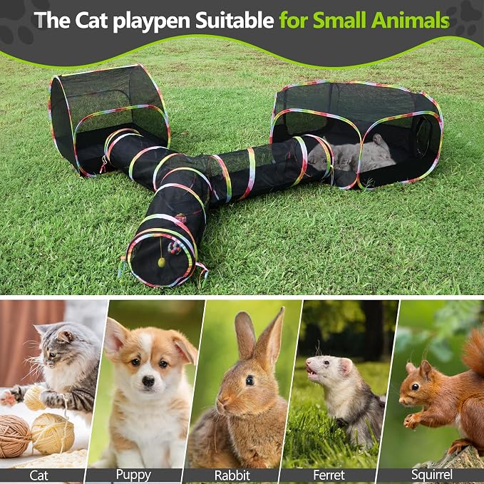 Outdoor Cat Enclosure, 3-in-1 Portable Pop Up Cat Mesh Tent with Tunnel for Cat Run, Easy Set Up and Foldable Catio Playground for Indoor Cats, Rabbits & Small Animals, Includes Storage Bag - Image 7