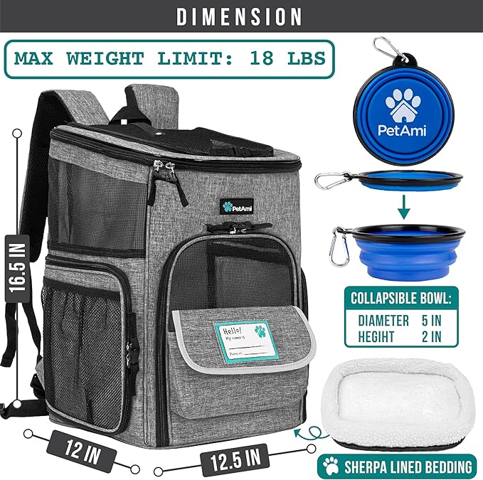 PetAmi Dog Backpack Carrier, Airline Approved 4-Way Entry Cat Backpack Carrier, Ventilated Mesh, Collapsible Pet Carrier for Small Puppy, Kitten, Hiking, Travel Car, Vet, up to 18 lbs, Heather Gray - Image 2