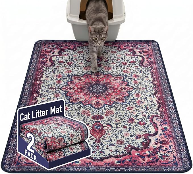 Hompet Cat Litter Mat 2 Pack, 48x60 Large Machine Washable Trapping Mats for Cats, Super Absorbent & Urine-Proof Cat Litter Box Mat for Floor, Waterproof & Non Slip Kitty Litter Rug by Hompet