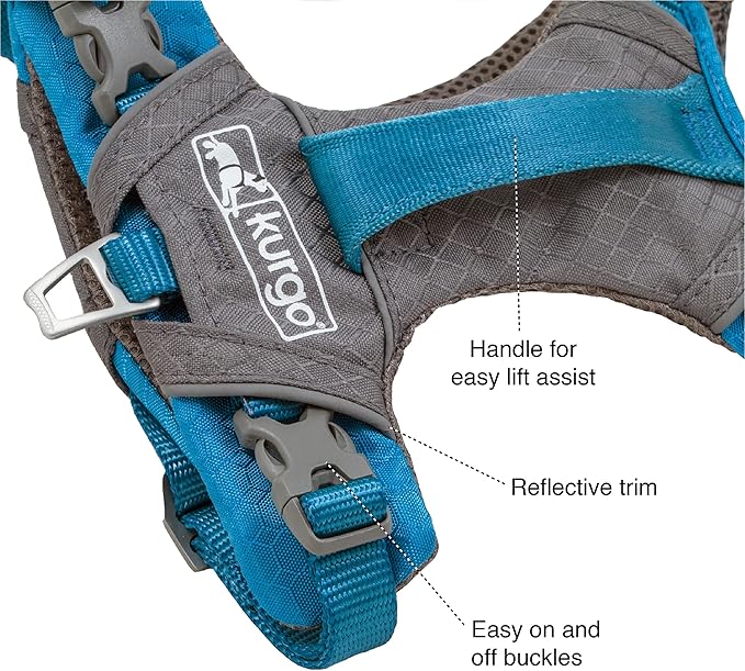 Kurgo Journey Air Dog Harness, Blue, Medium | Padded Chest, Ripstop Outer & Breathable Mesh, Back Assist Handle, Rust-Free Aluminum Hardware, Reflective Trim - Image 4
