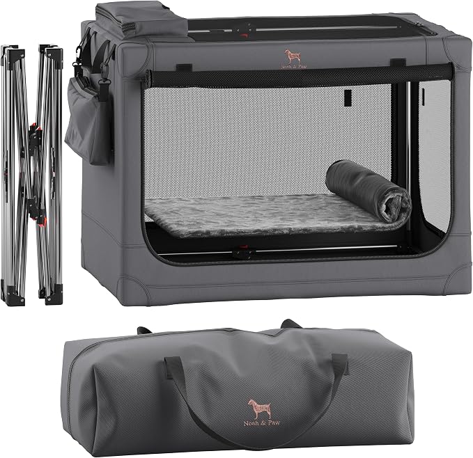 Noah & Paw Collapsible Dog Crate 30 Inches, Large Dog Crate for Large Medium Breeds, Travel Kennel for Car, Including Pet Mat for Pet Cage, 2 Storage Pockets, Handbag, 10mm Locking Zipper 30*21*21 by NoahPaw