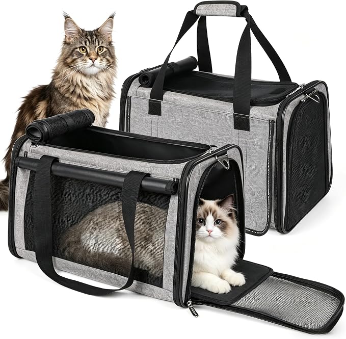 YUDODO 2 Packs 25 lbs Soft Sided Pet Carrier for Large Cat & Small Dog | Airline Approved, Lightproof Breathable Design, Side Pockets, Durable Mesh, Foldable and Portable, Grey*2 - Image 3